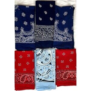 VTG Lot of 6 Red Blue Bandanas USA Fast Color Cotton Paris Wamcraft Marlboro
